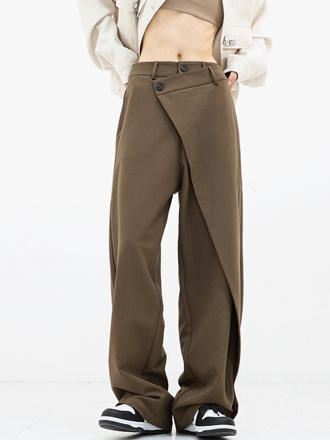 Trendy women's asymmetrical trousers, offering stylish comfort & unique design.