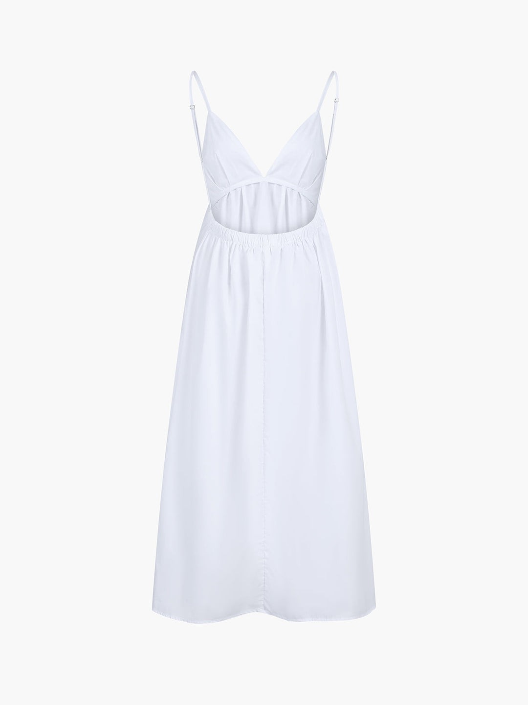 Women's sleeveless v-neck midi dress with a stylish open back. Perfect elegant summer and holiday wear.