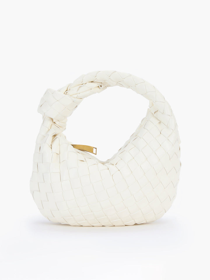 Versatile women's braided handbag with knot handles, a stylish and practical accessory.