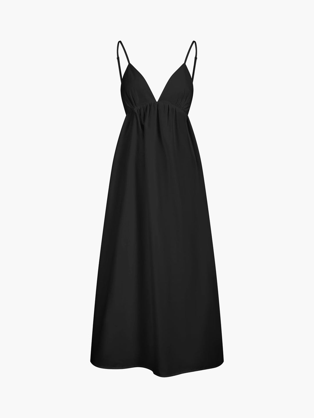 Elegant women's open-back midi dress, v-neck, sleeveless. Perfect for summer fashion & holiday wear.