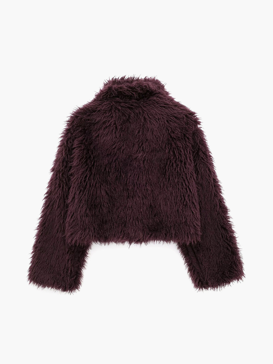 Women's cropped burgundy jacket, a glamorous and chic outerwear piece for winter fashion.