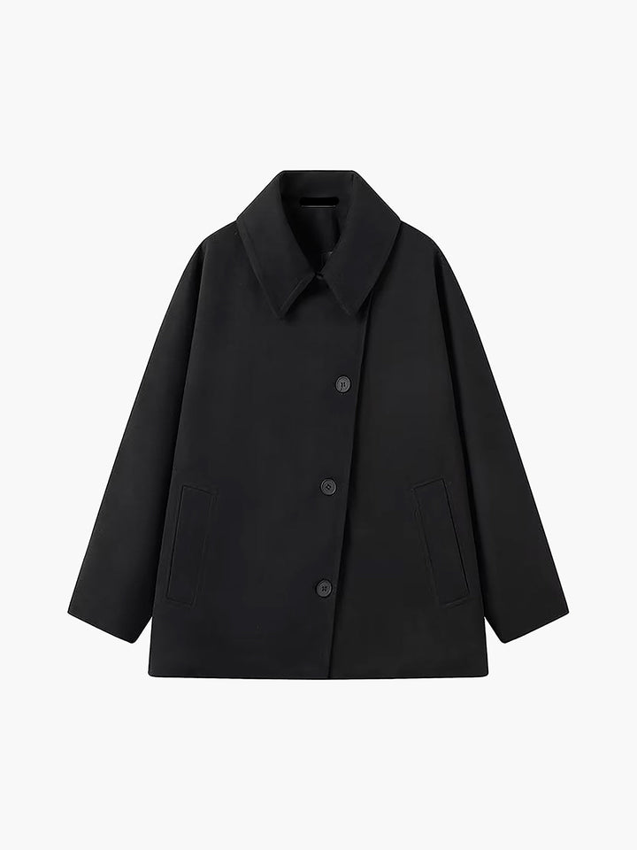Chic women's long sleeve overcoat with classic lapels, an elegant and versatile piece for autumn style.