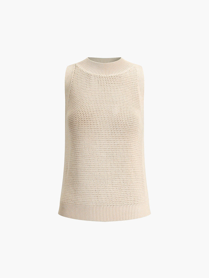 Classic crew neck women's knit tank top, sleeveless design with stylish cut-outs for a modern look.