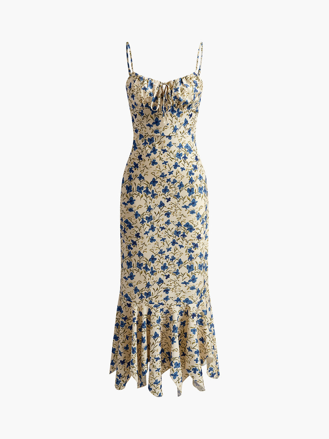 Stylish women's floral summer maxi dress, perfect for vacation or casual wear, featuring ruched straps.