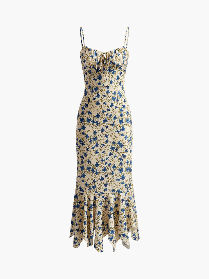 Stylish women's floral summer maxi dress, perfect for vacation or casual wear, featuring ruched straps.