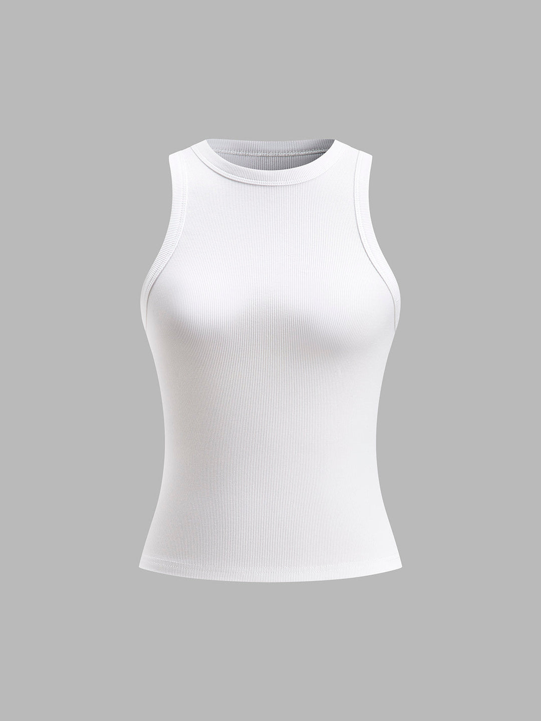Chic women's fitted crop top with ribbed texture, a versatile sleeveless tank for layering & summer.