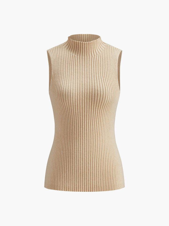 Stylish women's ribbed sleeveless top featuring a mock neck. A comfortable, versatile piece for modern year-round fashion.