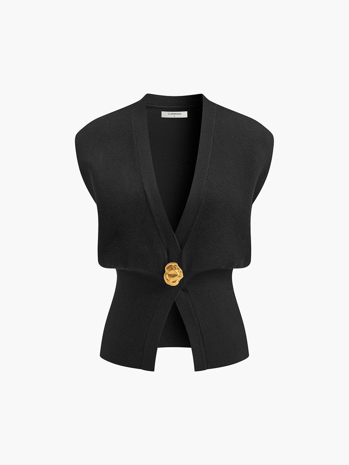 Office-friendly women's V-neck buttoned sweater vest, ideal for layering, a polished & professional look.