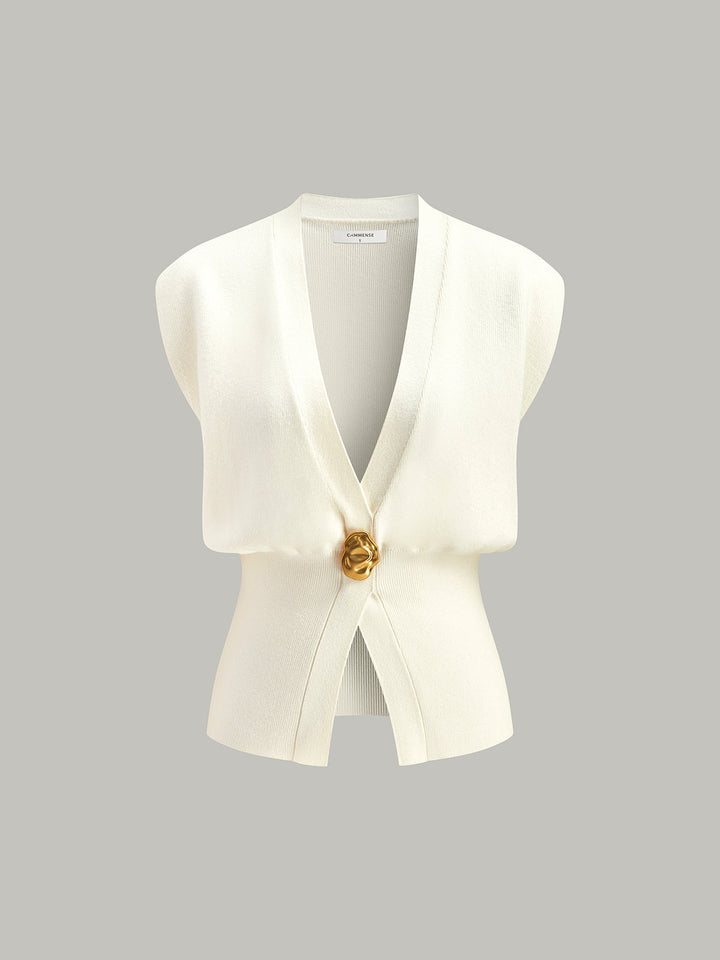 Stylish women's V-neck sweater vest with front buttons, ideal for versatile layering and elegant fashion.