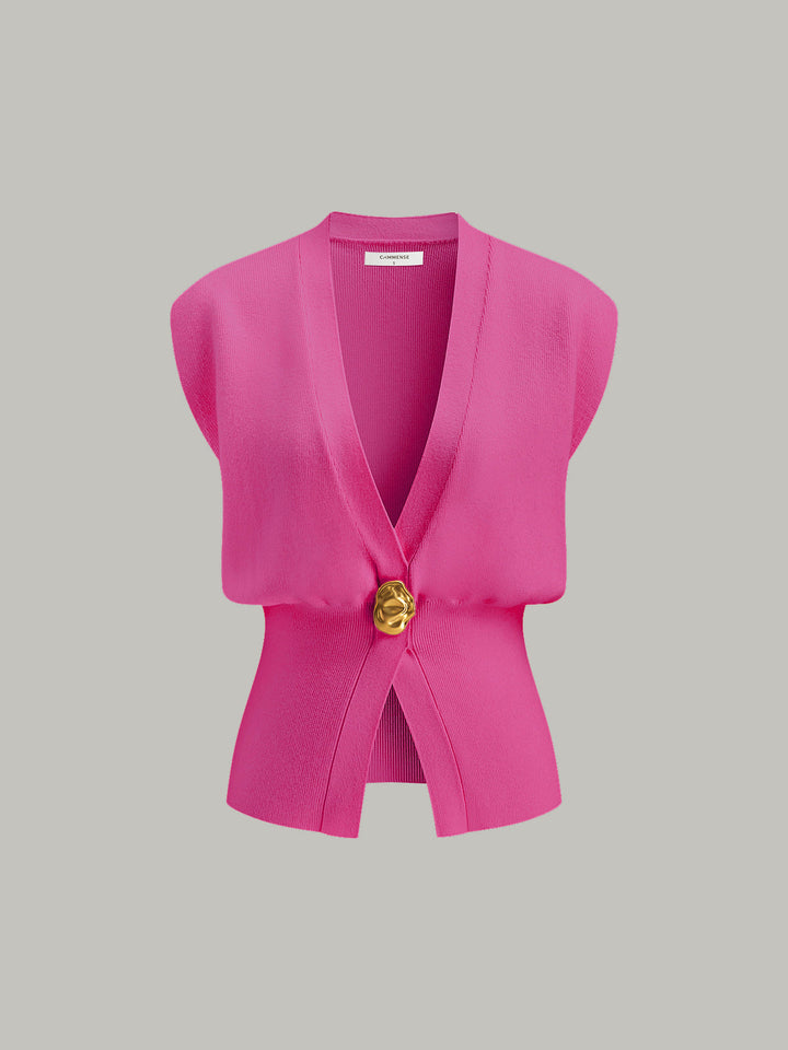 Chic sleeveless top: Women's V-neck buttoned sweater vest, perfect for versatile layering and smart casual outfits.