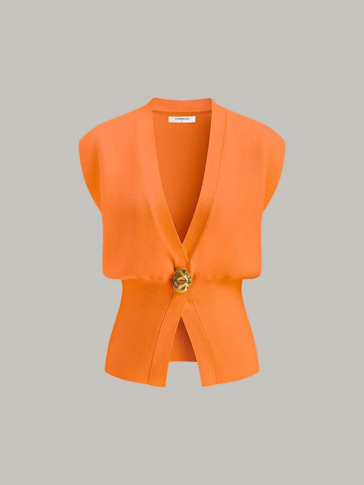 Comfortable women's V-neck sweater vest for casual wear, featuring stylish buttons and versatile layering.