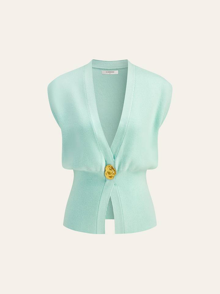 Women's V-neck buttoned sweater vest, a versatile layering piece for preppy fashion and everyday chic style.
