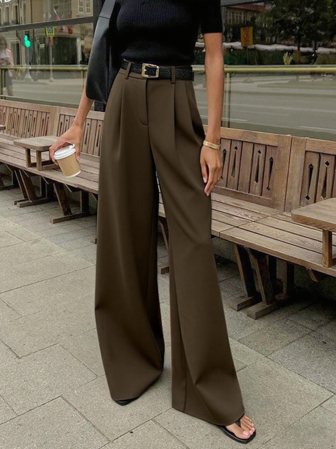 Stylish flowy wide-leg trousers for women, high-waist for a comfortable, versatile look.