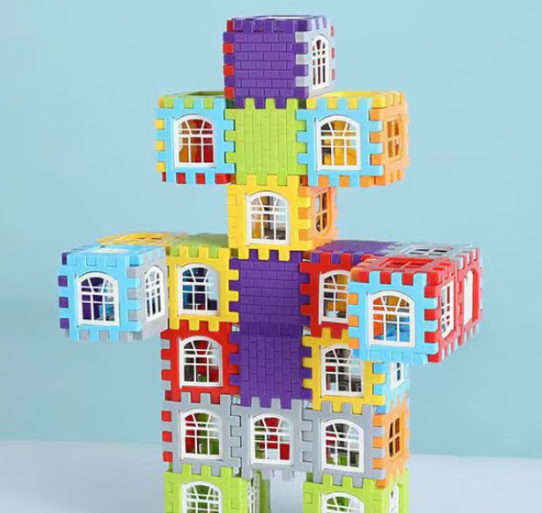 Educational construction set with stacking blocks, perfect for preschool learning and imaginative kids' play.