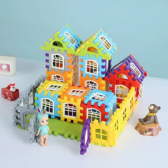 Colorful click-together building blocks for toddlers, promoting creative play and motor skills.