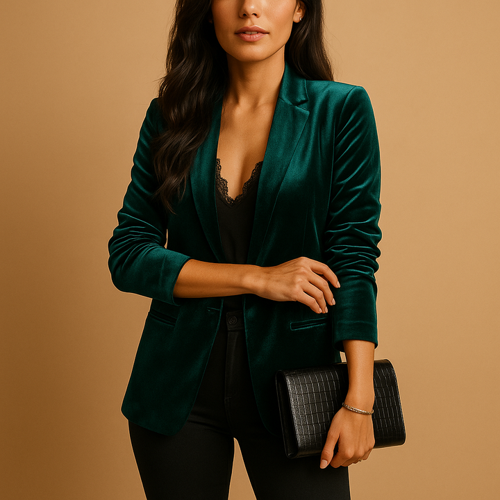 Elegant black tailored blazer for women, a structured professional jacket ideal for office and formal occasions.