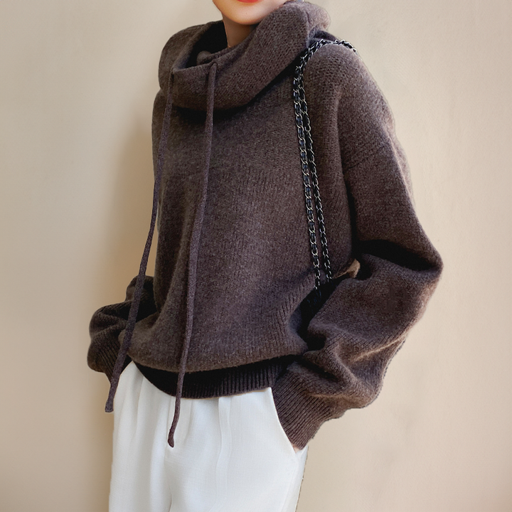 Back view of a women's comfortable cowl neck hoodie, showcasing its versatile everyday comfort style.