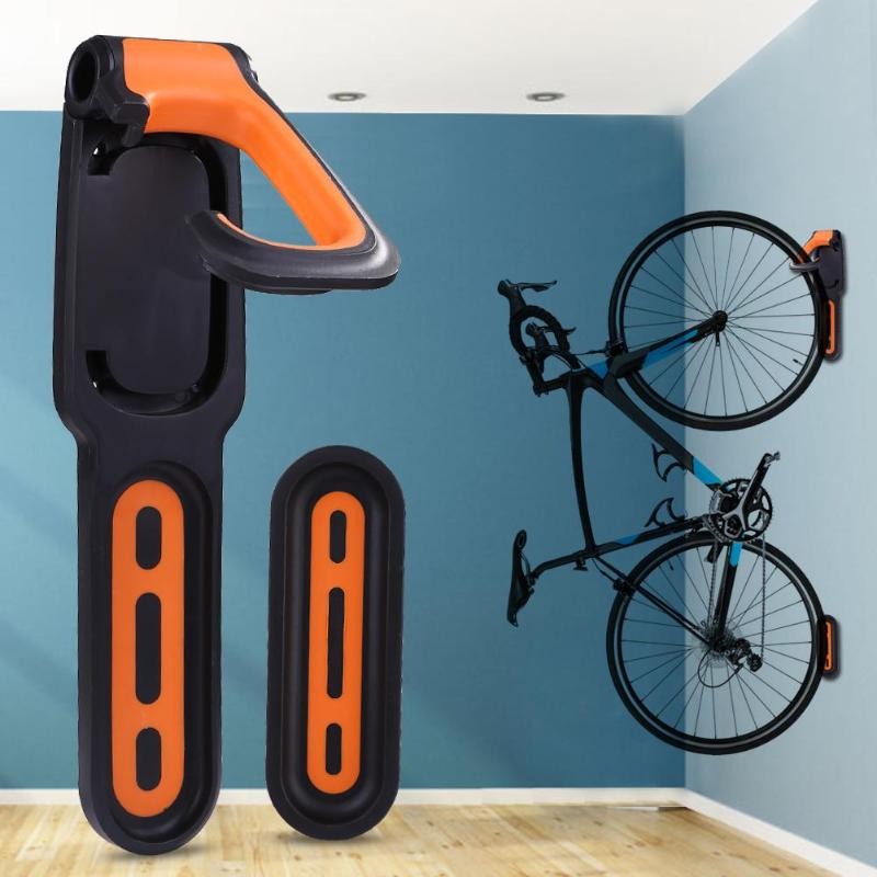 Easy install wall-mounted bike hook by RackPro. Secure grip vertical bike rack for efficient garage storage.