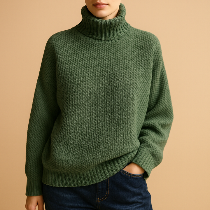 Sophisticated women's classic turtleneck sweater, a must-have for elegant fall fashion.