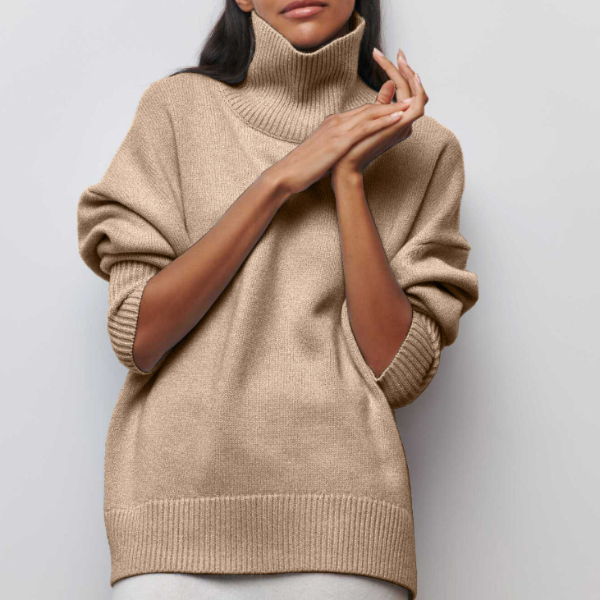 Warm women's cozy knit turtleneck sweater. Ideal for chilly winter days and fall layering.