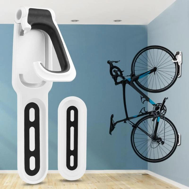 Compact RackPro bike organizer, wall-mounted for apartment storage. Vertical bike rack with secure grip.