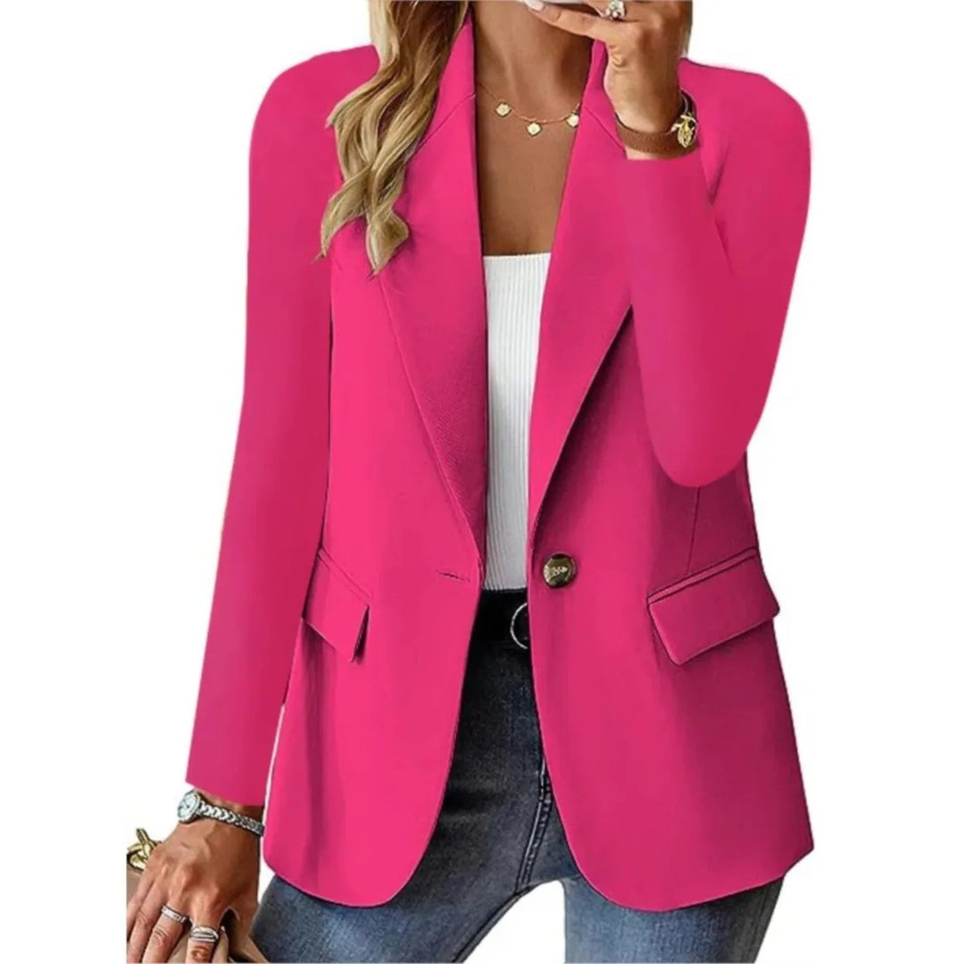 Casual women's relaxed fit open front blazer jacket, ideal for versatile everyday style and comfortable layering.