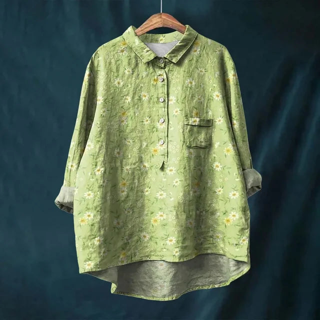 Women's blooming floral summer blouse, lightweight & flowy for casual wear.