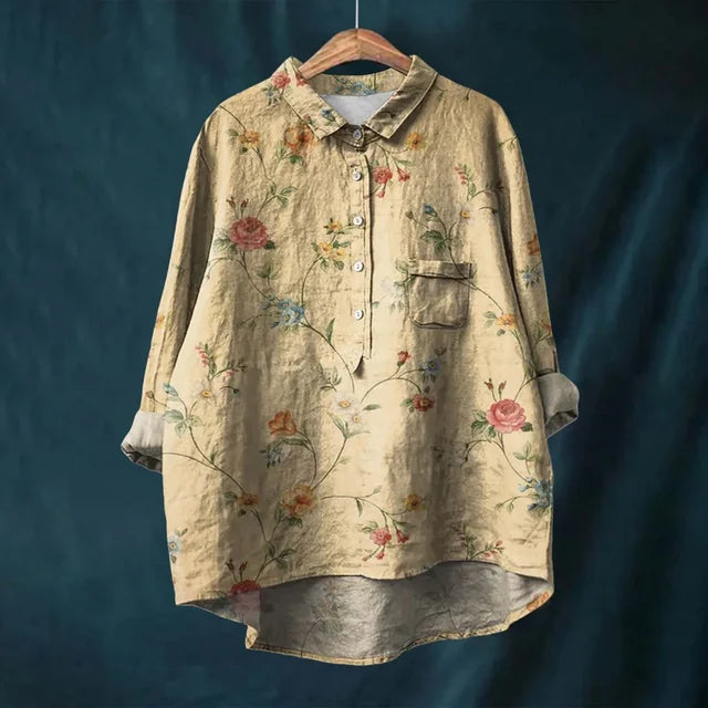 Flowy, lightweight women's summer blouse with a beautiful floral pattern, ideal for casual comfort.