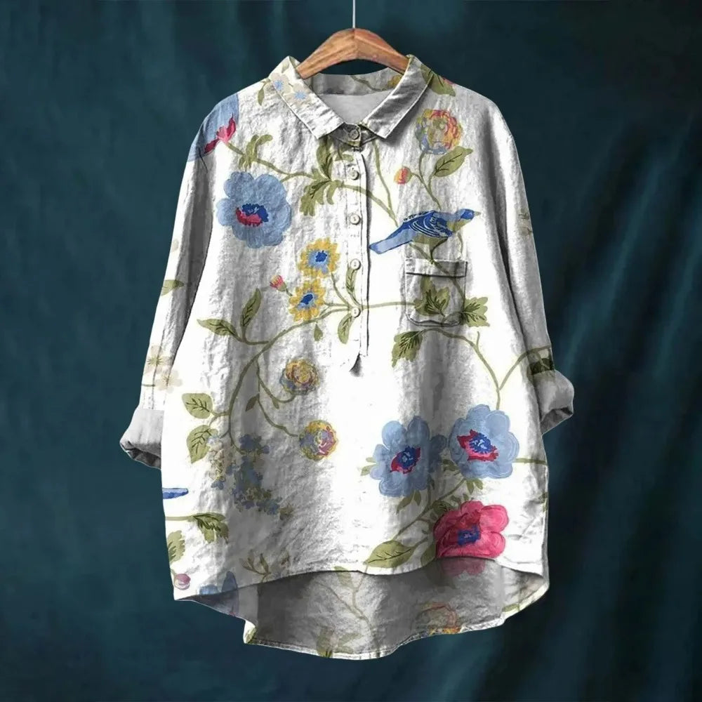 Long sleeve women's floral blouse, perfect for summer casual outings. Comfortable & stylish.
