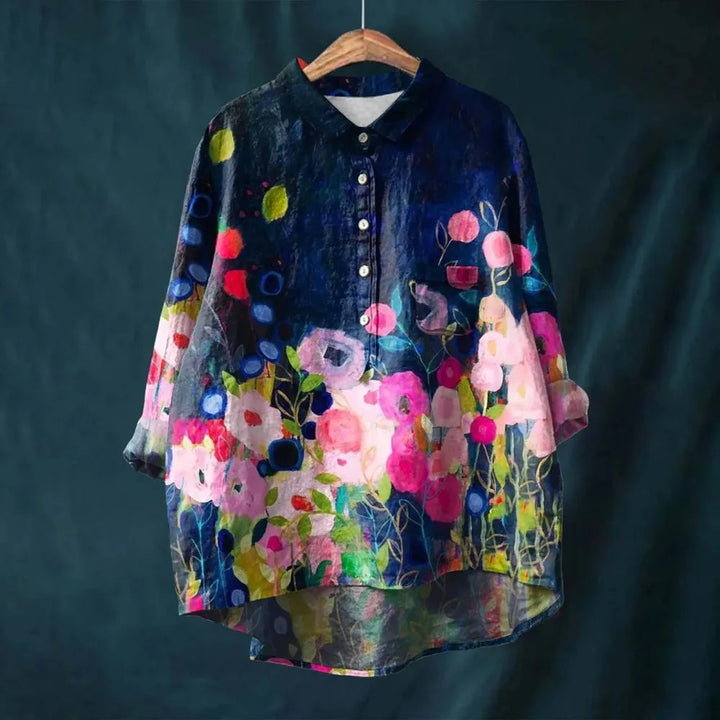Stylish women's long sleeve floral blouse, a perfect casual summer top with a comfortable fit.