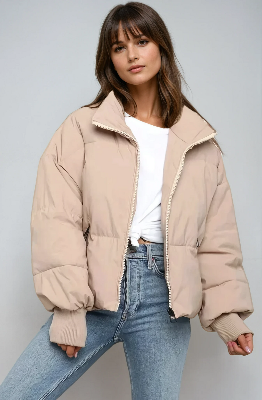 Women's cozy quilted puffer jacket, perfect for winter warmth & style.