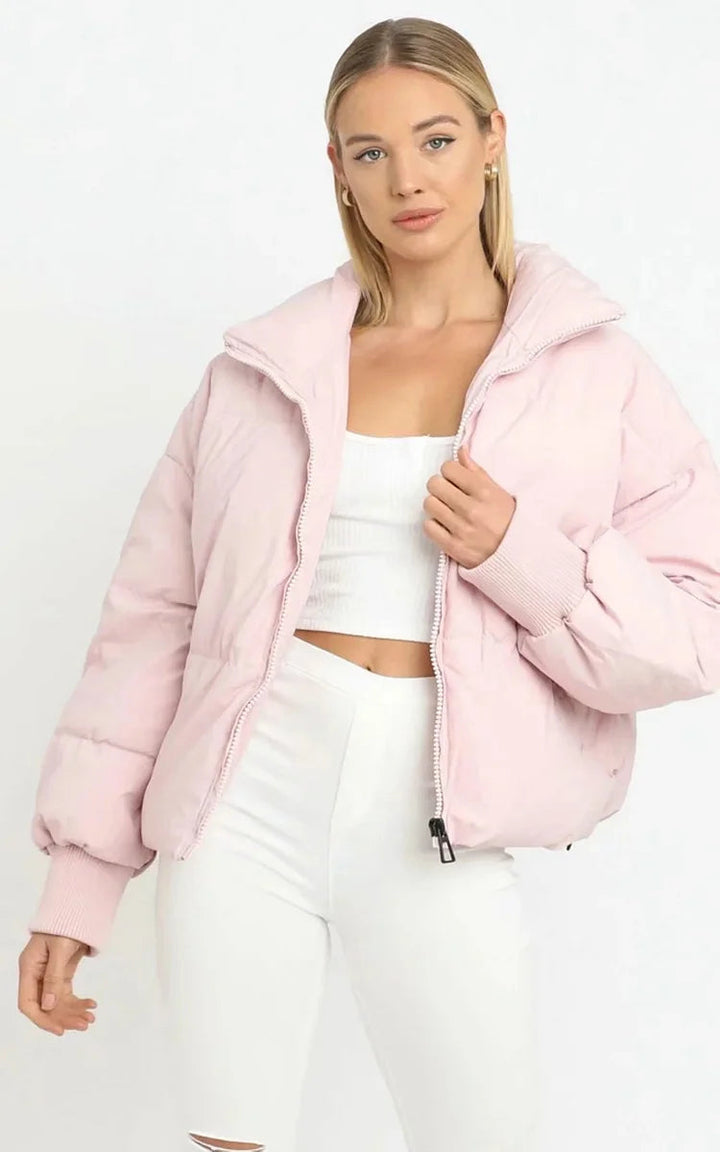 Super warm women's quilted puffer jacket, perfect for severe winter cold.