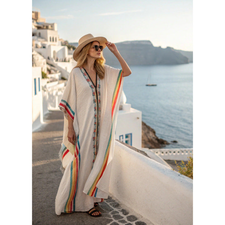 Stripe pattern flowing maxi dress for women, embodying comfortable summer style.