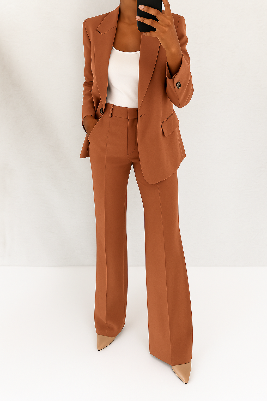 Empowering women's tailored power suit set, combining a sharp blazer & elegant trousers for business.