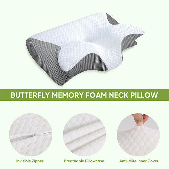 Butterfly-shaped memory foam neck pillow for unisex comfort. Ergonomic design supports neck & promotes sleep.