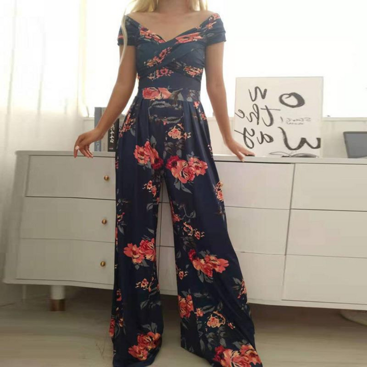 Women's Printed Off-Shoulder Wide Leg Jumpsuit