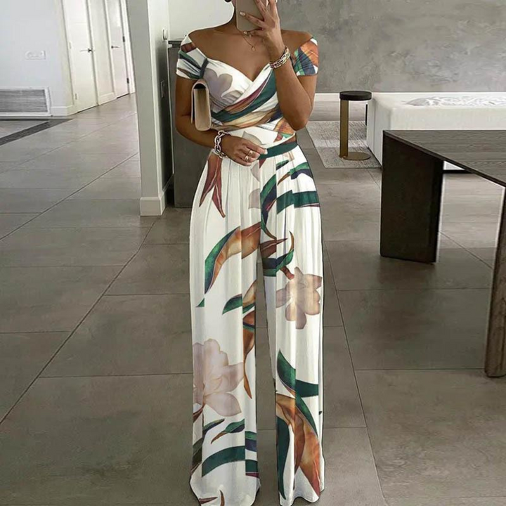 Women's Printed Off-Shoulder Wide Leg Jumpsuit
