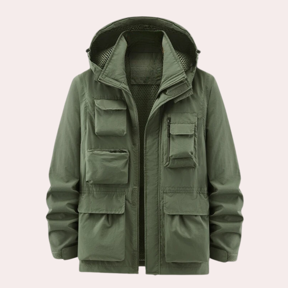 Waterproof men's winter parka, padded for warmth. Regular fit insulated coat with hood, ideal for cold weather.