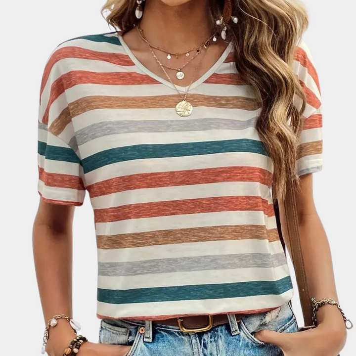 Effortless women's striped t-shirt. A comfortable short sleeve, crew neck top delivering versatile everyday style.