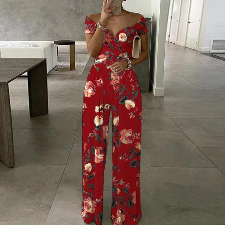 Women's Printed Off-Shoulder Wide Leg Jumpsuit