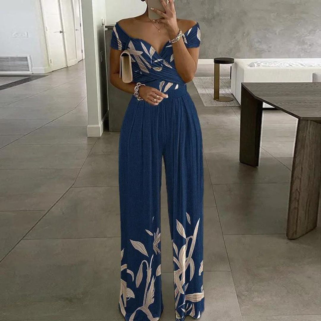 Women's Printed Off-Shoulder Wide Leg Jumpsuit