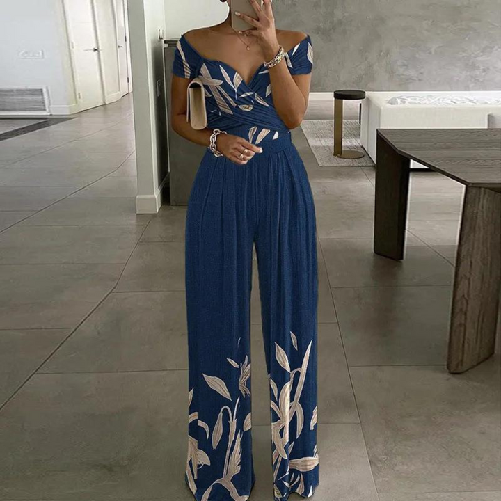 Women's Printed Off-Shoulder Wide Leg Jumpsuit
