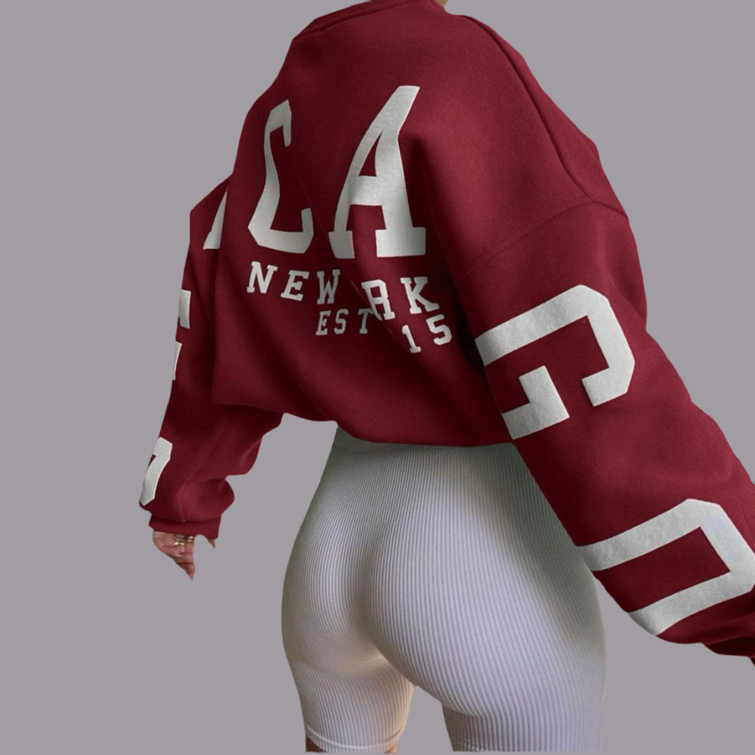 Trendy women's crew neck pullover, cozy long sleeve, ultimate comfort & style.