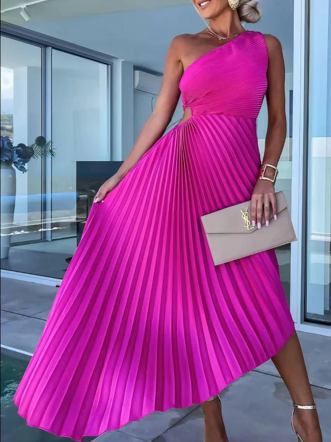 Elegant women's A-line summer cocktail dress. Perfect for parties & special occasions. Chic midi length in various colors.