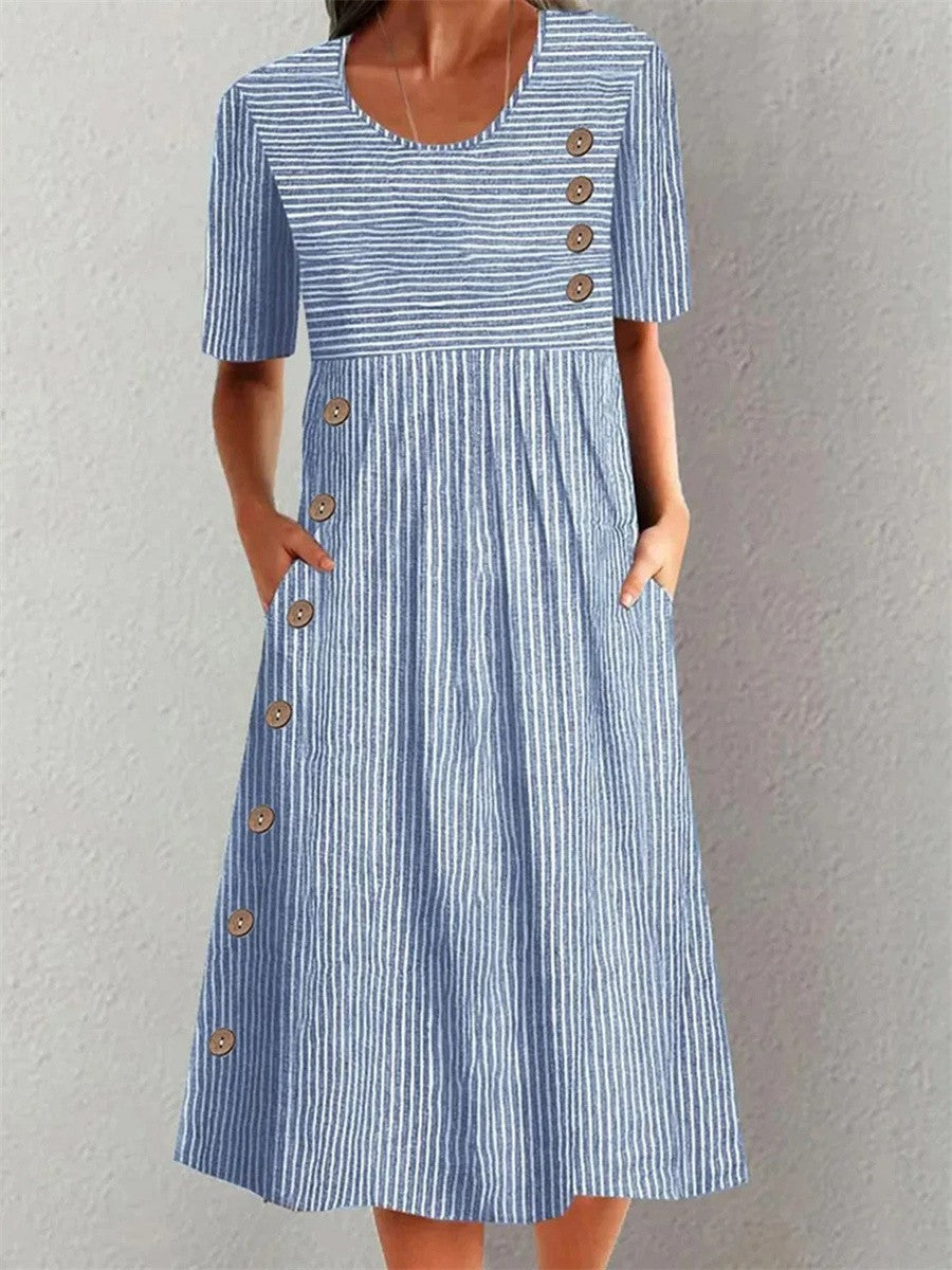 Button Detail A-Line Dress