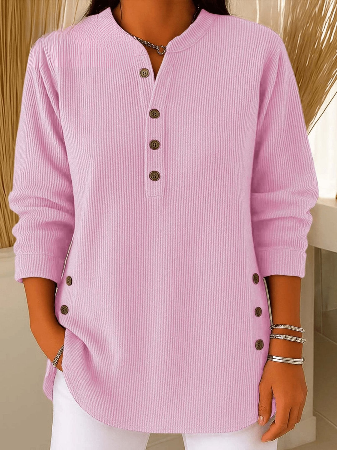 Versatile women's comfortable longline ribbed tunic, ideal for everyday casual wear.