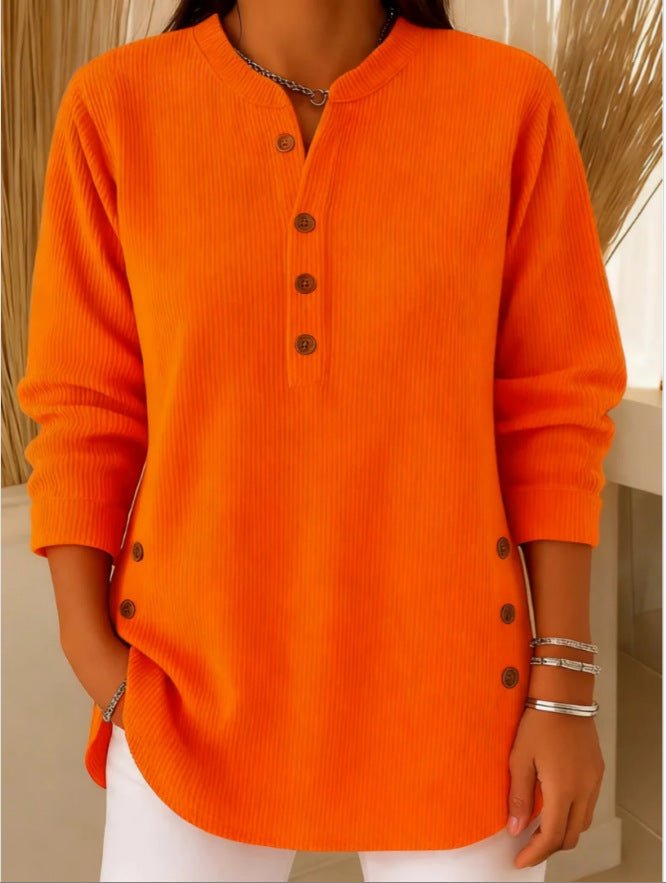 Everyday women's longline ribbed tunic, a comfortable Henley top for a relaxed fit.