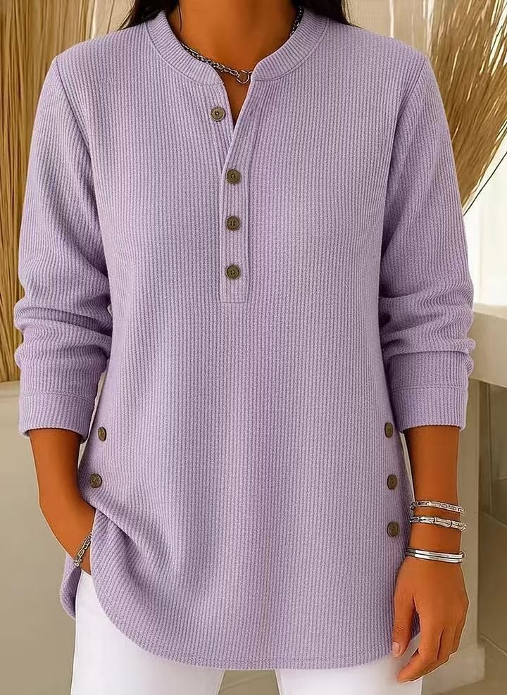 Chic women's ribbed Henley tunic, longline design for stylish fall & winter layering.