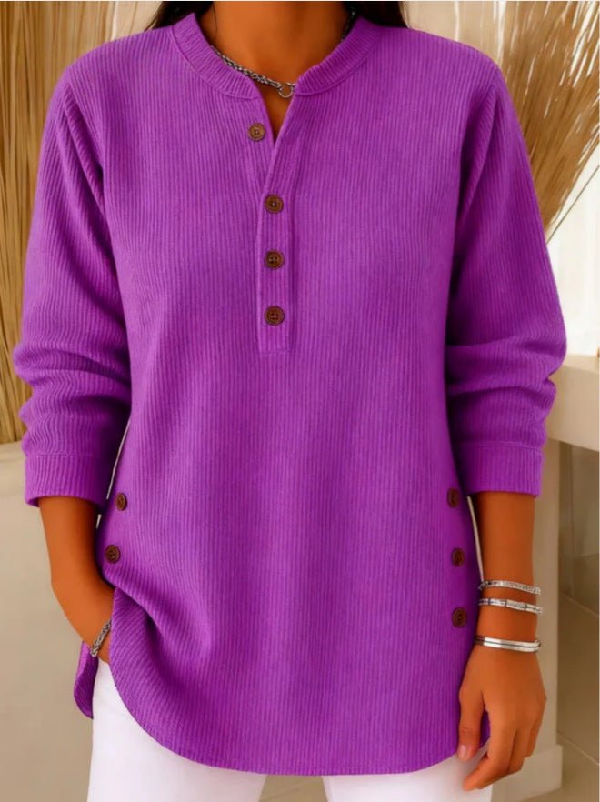 Essential women's longline ribbed Henley tunic, soft & comfortable for all-day wear.