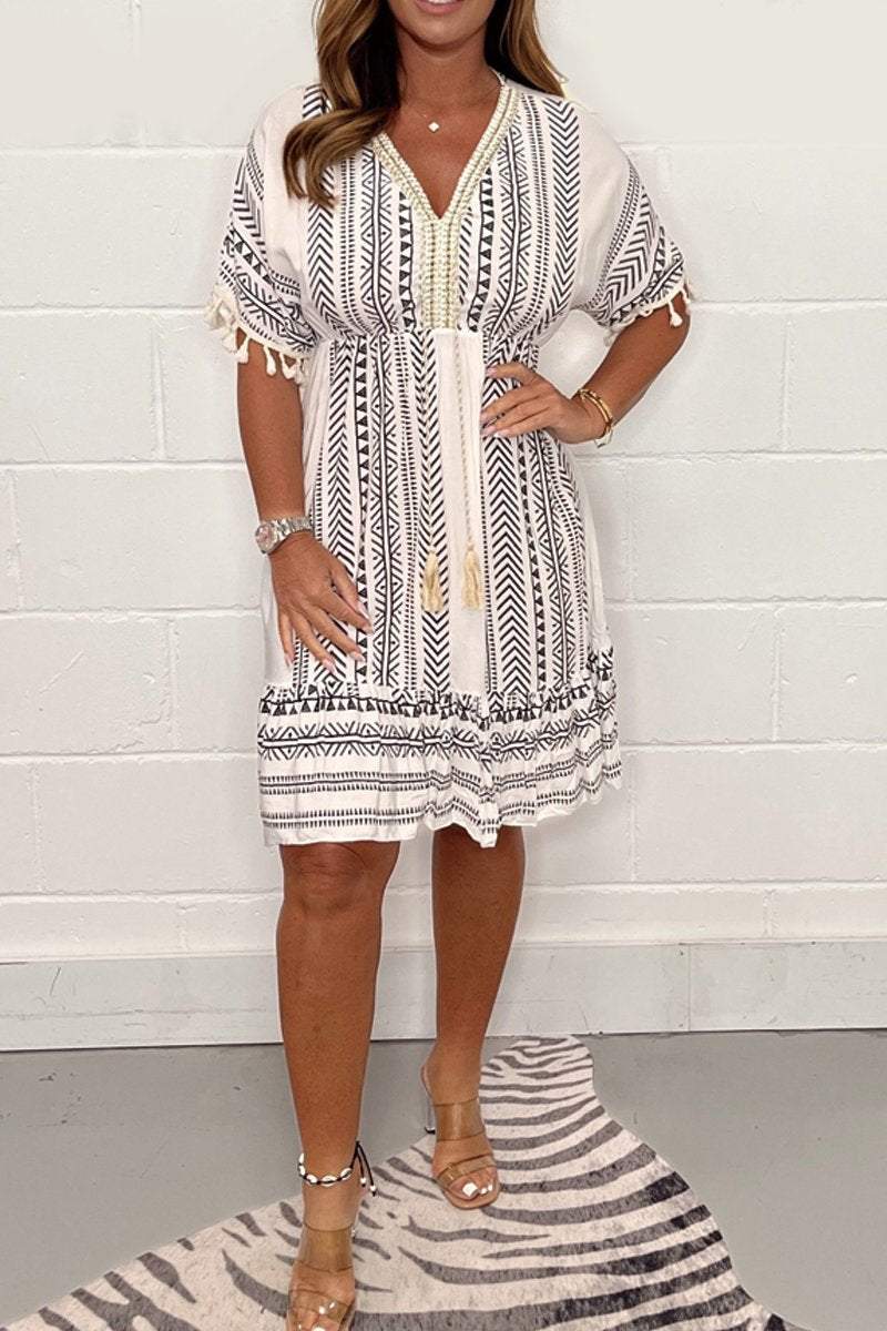 Women's Boho Print Midi Dress